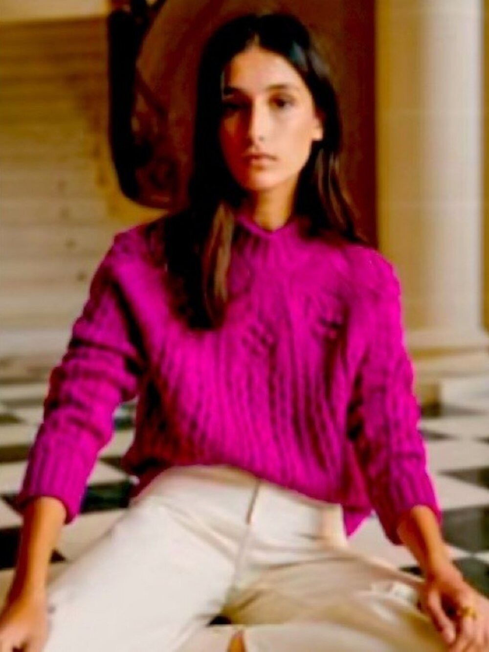 Sezane Aubin Merino Wool Cable Knit Sweater Crew Neck XS